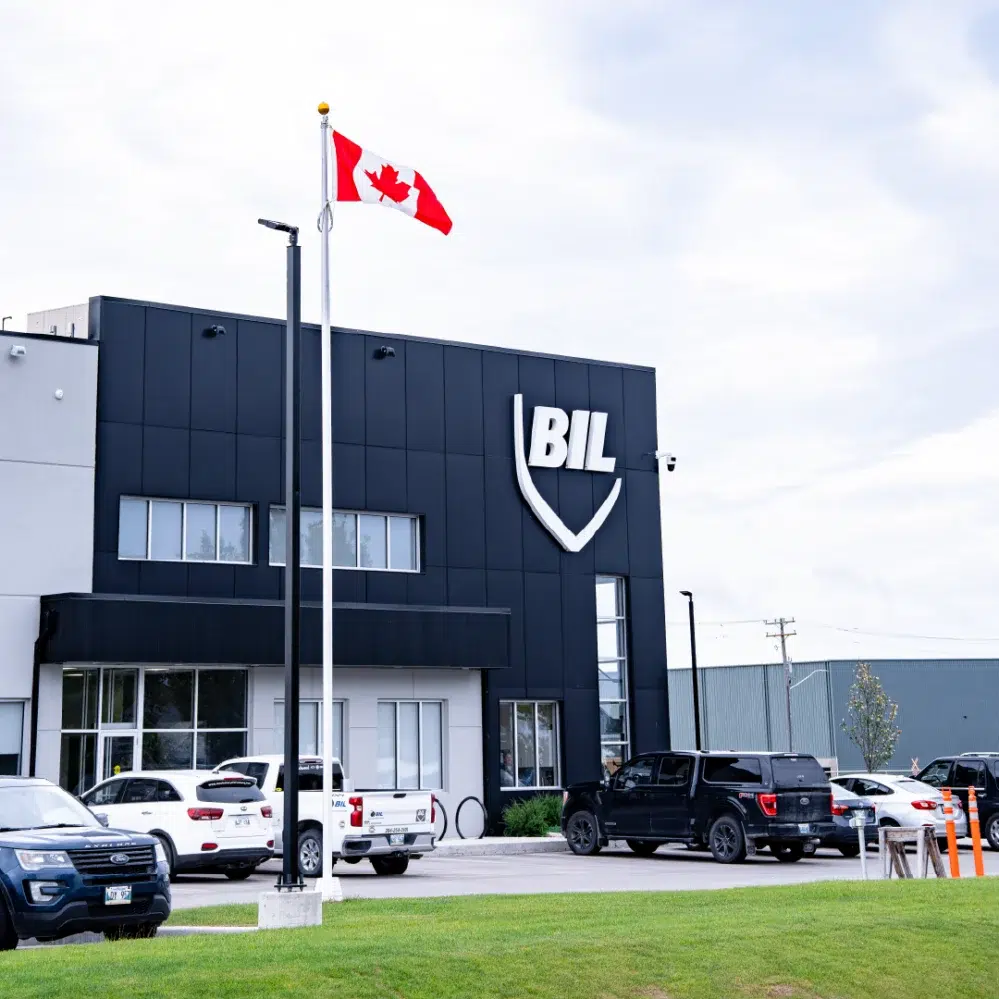 New Ewing flagpole installation at the Big Security in Winnipeg Manitoba, flying a Canadian flag