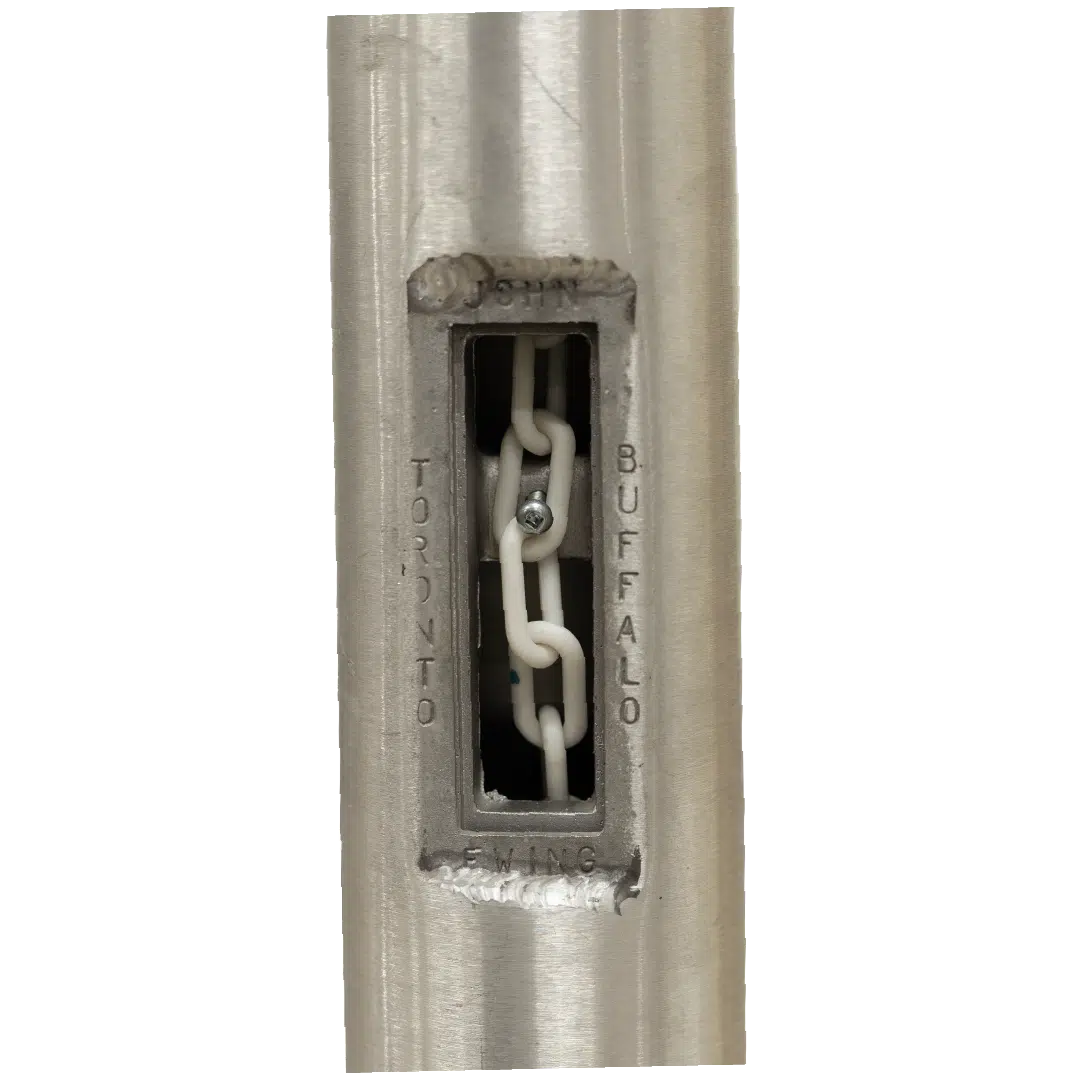Internals of Ewing's Econoline internal halyard flagpole (old door) | The Flag Shop Internals of Ewing's Econoline internal halyard flagpole, demonstrating how the position of the flag is secured (Old Door Design)