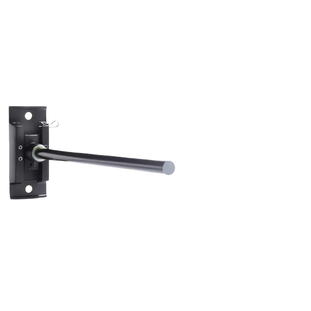 black cast banner bracket with a round arm