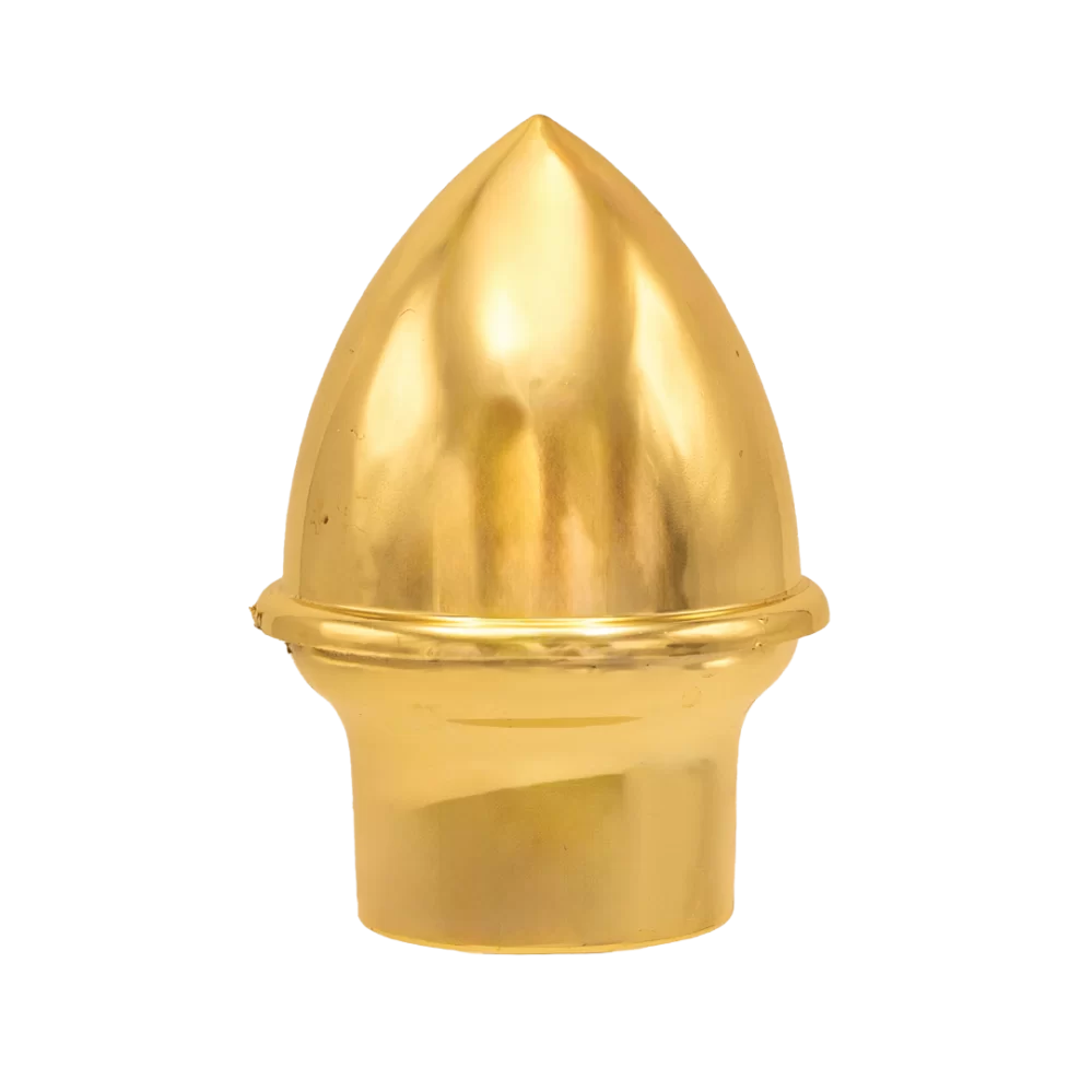 gold coloured, plastic finial of an acorn for indoor poles. Fits aluminum poles. Fits wood poles with slight modification.