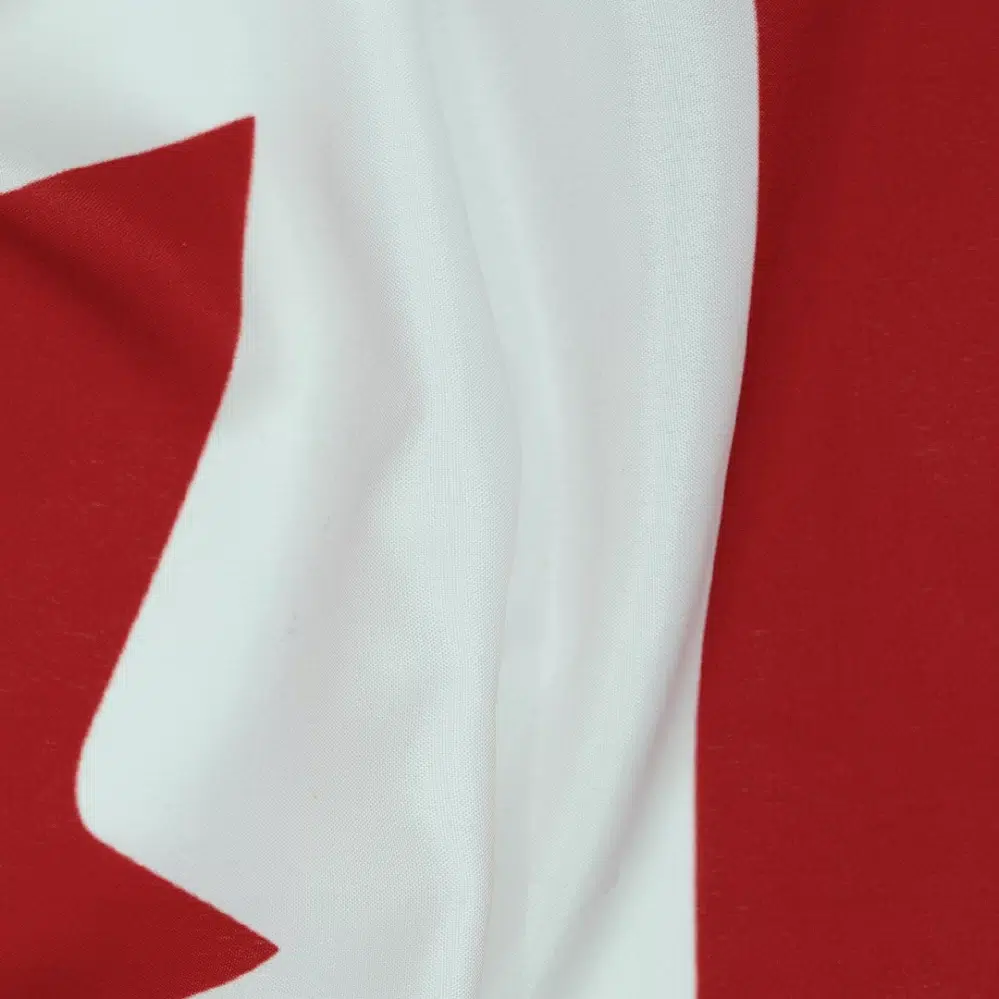 Close up photo of economy polyester flag fabric