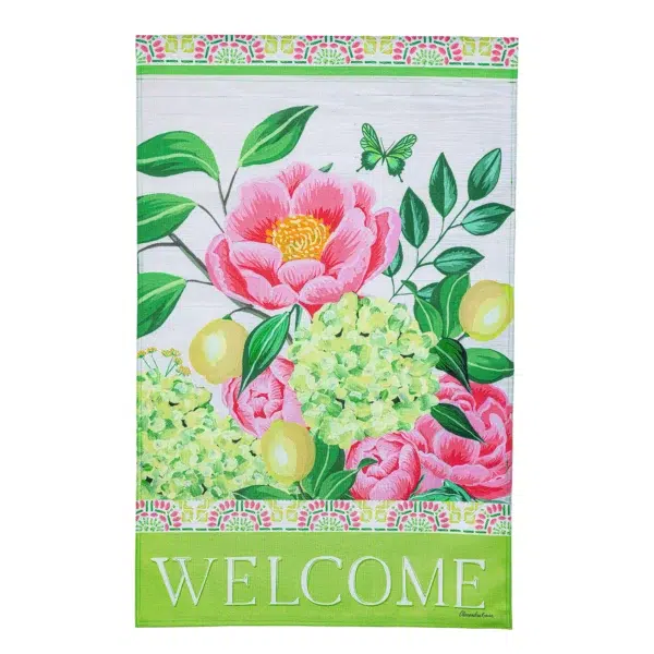 Floral Welcome Burlap House Banner