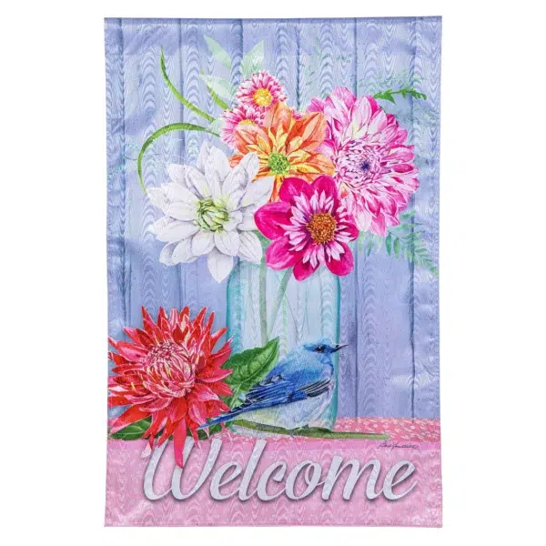 Dahlias and Bluebird Moire House Banner