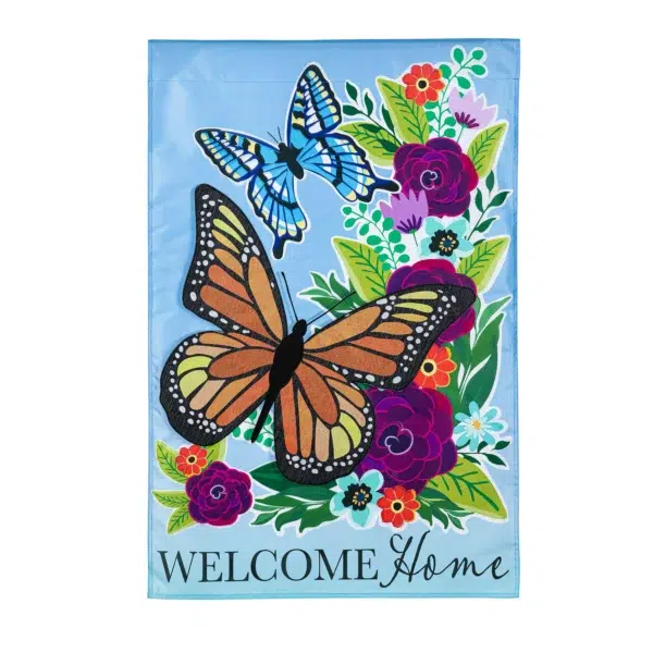 Welcome Home Butterflies Applique House Banner
