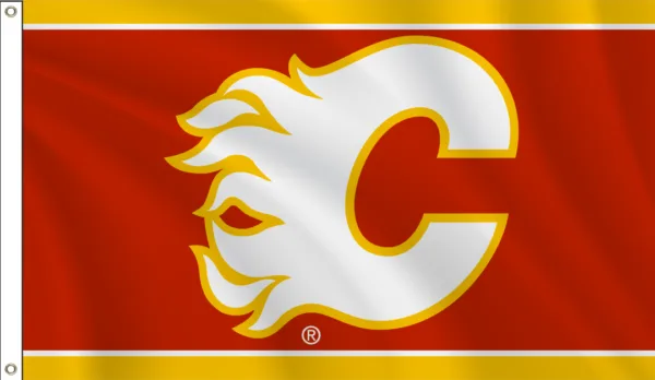 Red Calgary Flames Hockey Team Flag