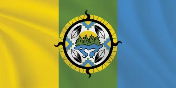Anisininew Okimawin Tribal Council Dakota Nations of Manitoba Flag in 1:2 Proportions